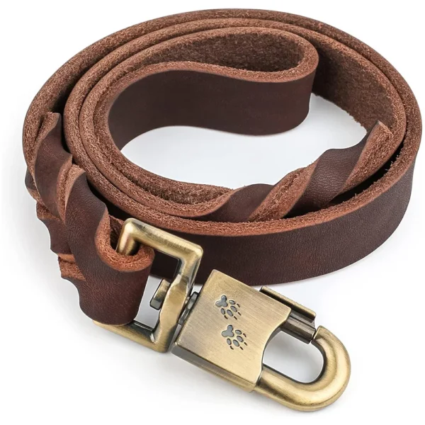 Genuine Leather Dog Leash 3/4/5 ft x 1 inch Soft and Strong